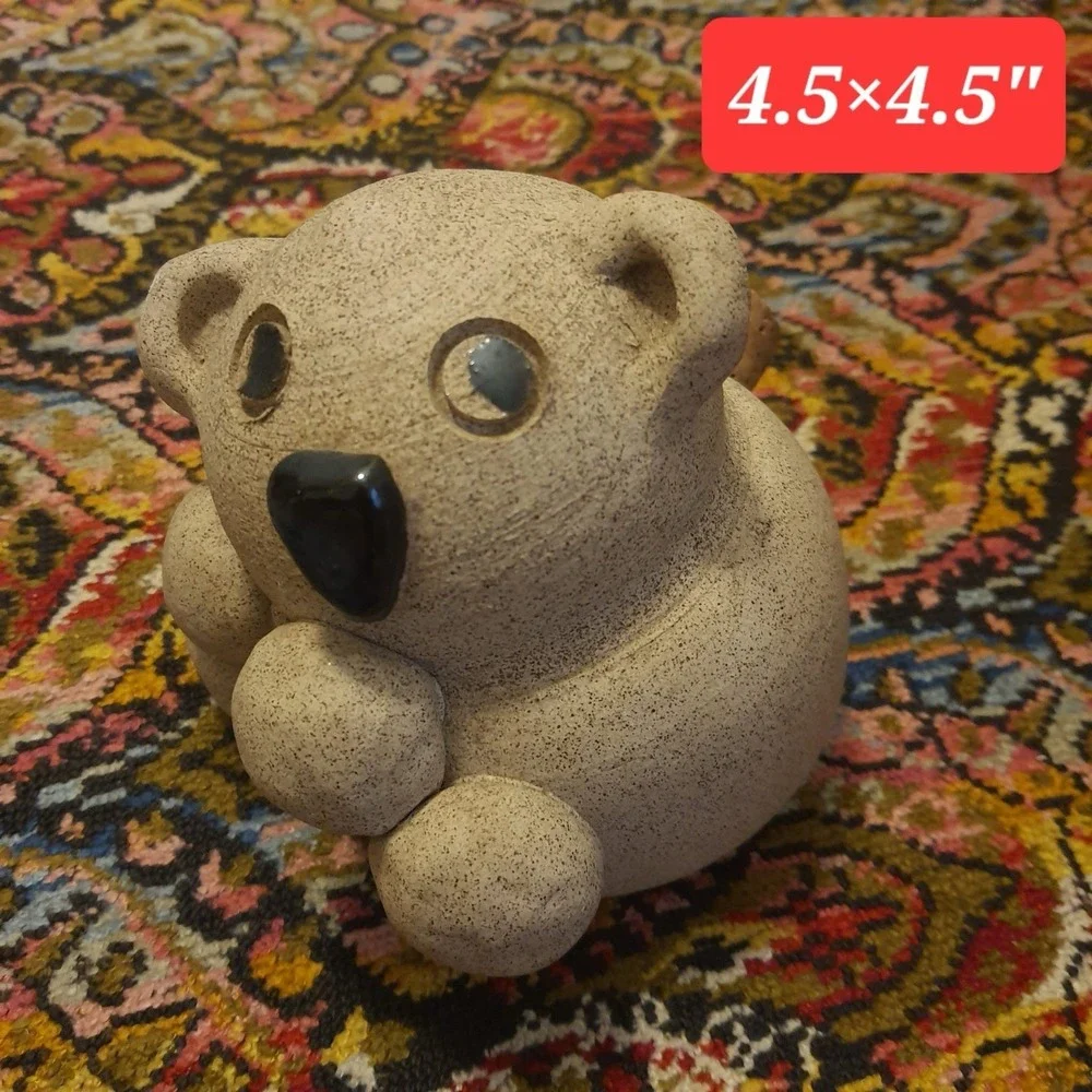 Vintage Speckled Ceramic Animal Bank- Rustic Pig/Bear Design W/Cork Stopper 4.5